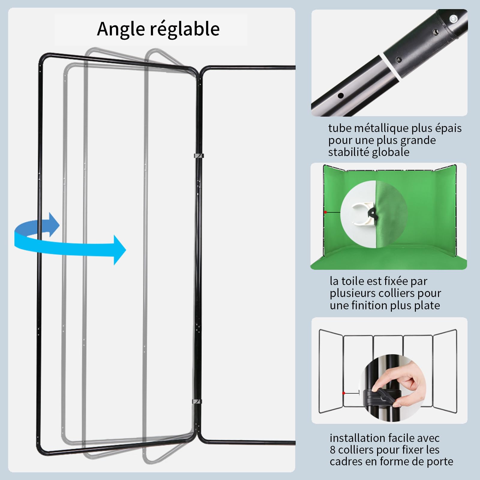 Toile de fond portable professionnelle 2,4 x 5 m - Vert - Avec cadre - Système de fond pour photographie et enregistrement vidéo en studio photo - Diffusions en direct - Pour fête, scène