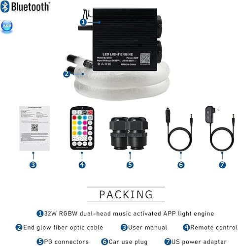 Miniatura 7 de AKEPO - Luces de fibra óptica de doble cabezal RGBW de 32 W, control de aplicación de diferentes colores, 750 piezas de fibras ópticas mixtas en 9.8