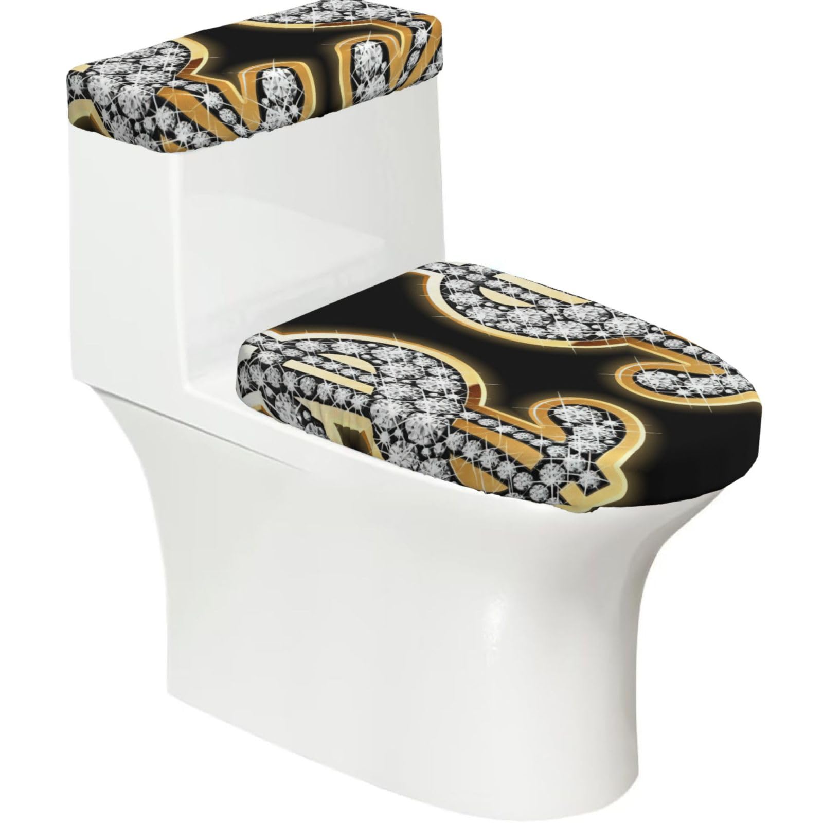 Gold Dollar Sign Print Stretch Toilet Covers Set, Polyester Covers Replacement For Fits Most Size Lids Bathroom Decor