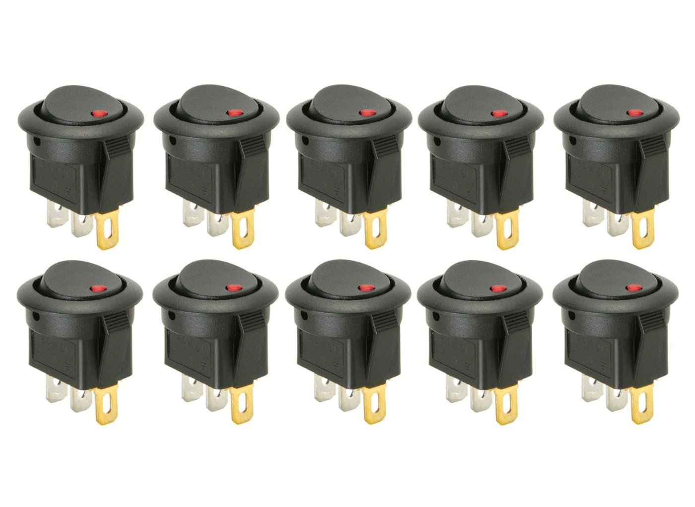 Senon 10 Adet Aç-kapa (ON-OFF) Elektrik Düğmesi 250v 8 A Yuvarlak Siyah Kırmızı Ledli Anahtar SR-06NR