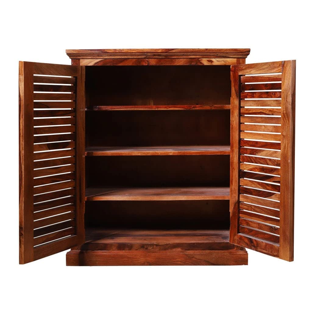 FURNITUREWALLET Solid Sheesham Wood Shoe Cabinet for Home | Wooden Shoes Rack with 4 Shelves & 2 Door Cabinet Storage | Shoe Organizer for Office | Shoe Stand for Entryway | Rosewood, Honey Brown-image-32
