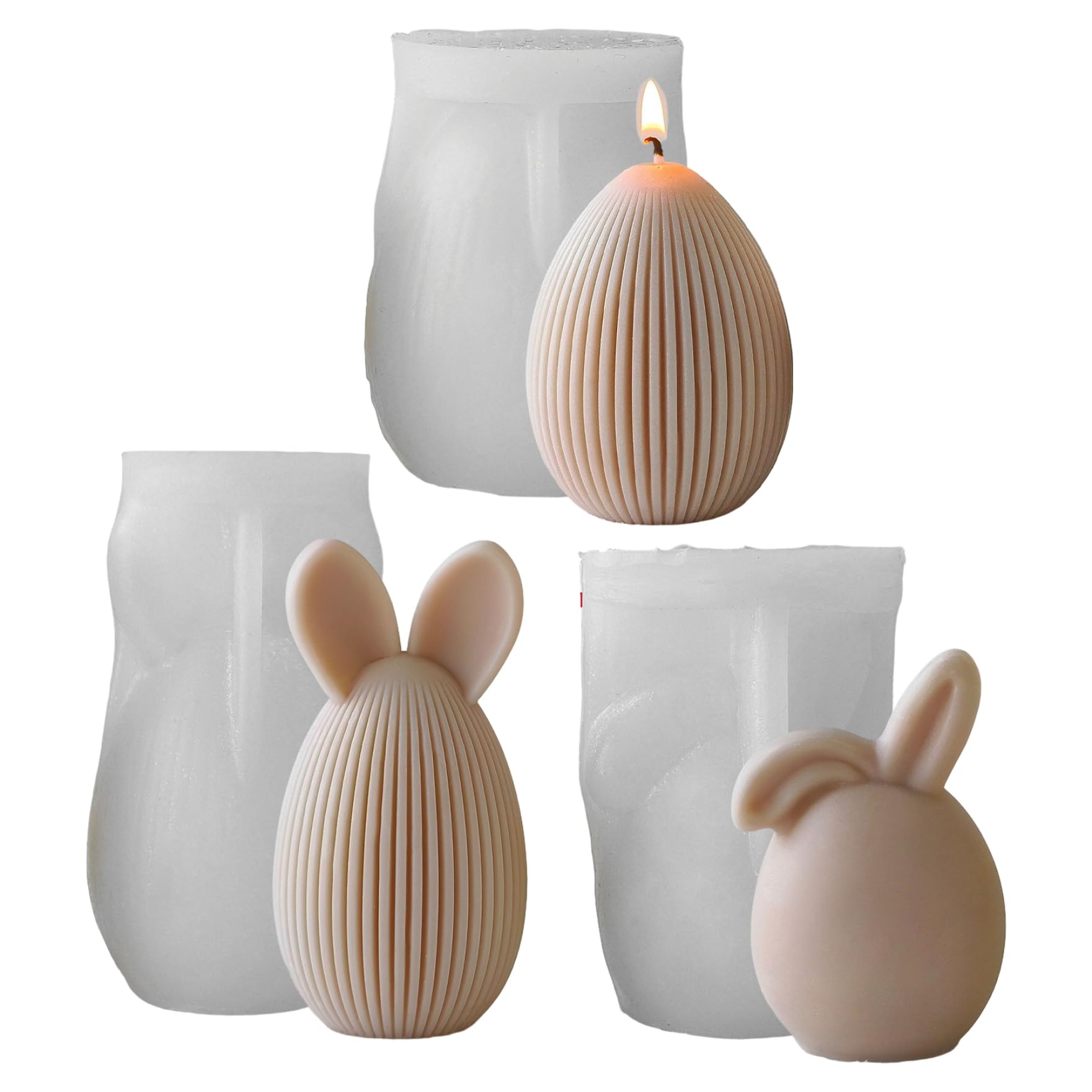 Moules de pâques en silicone (3 pcs) pour bougies lapin et œufs 3D DIY
