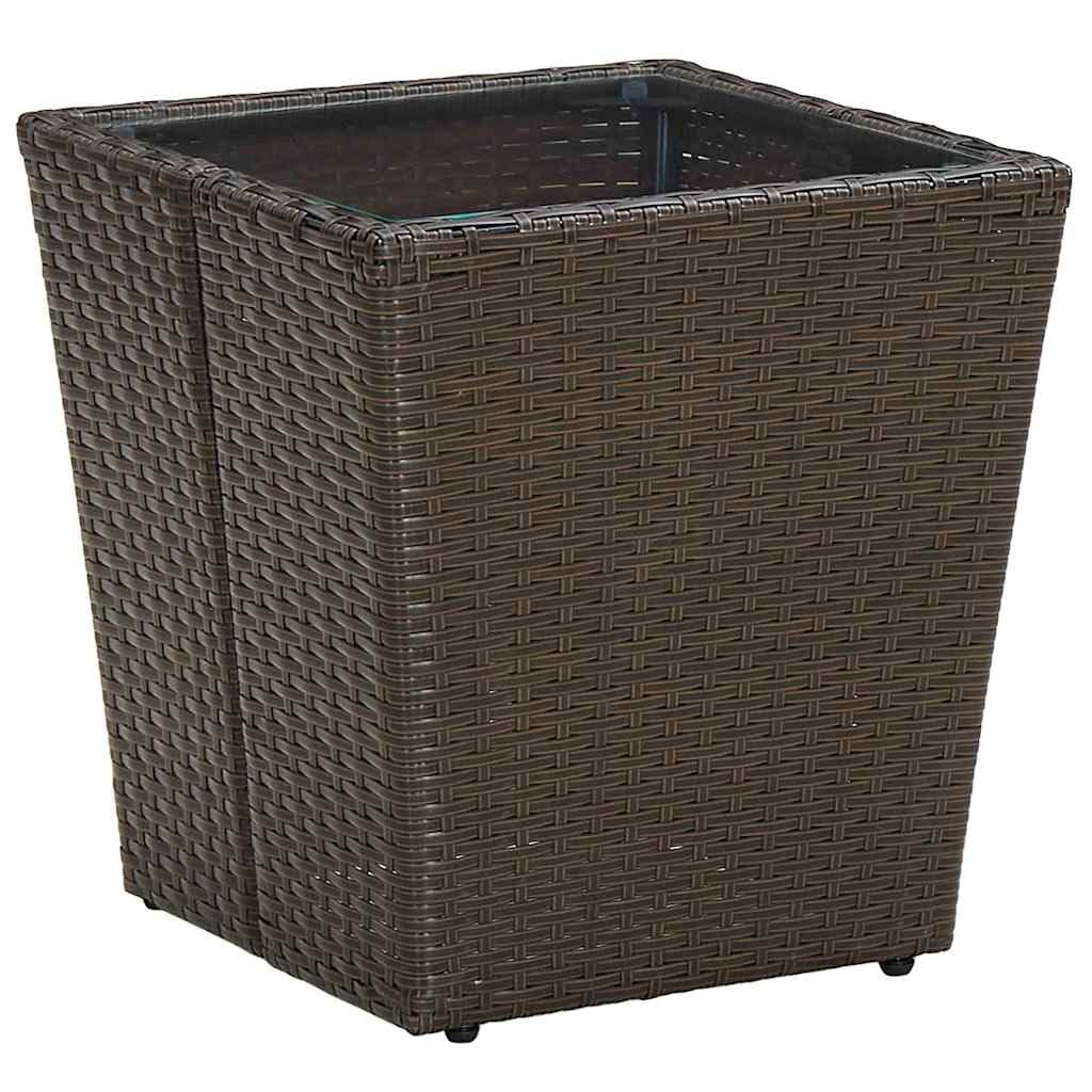 Set da bistrò in polyrattan, 3 pezzi, marrone, con piano in vetro di sicurezza e braccioli, per giardino, terrazza o patio