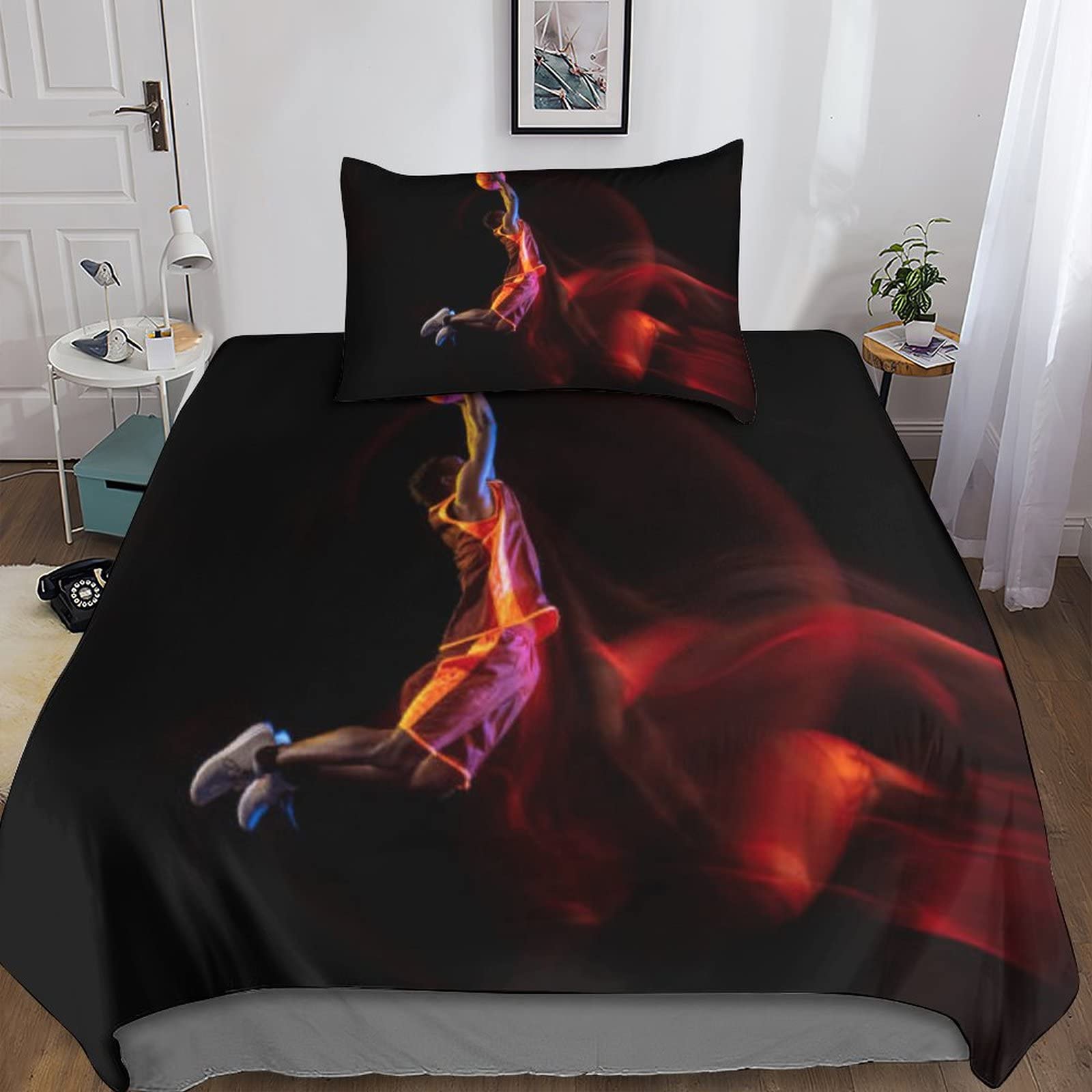 Housse de couette basketball à glissière en microfibre douce anti-glissement lit simple