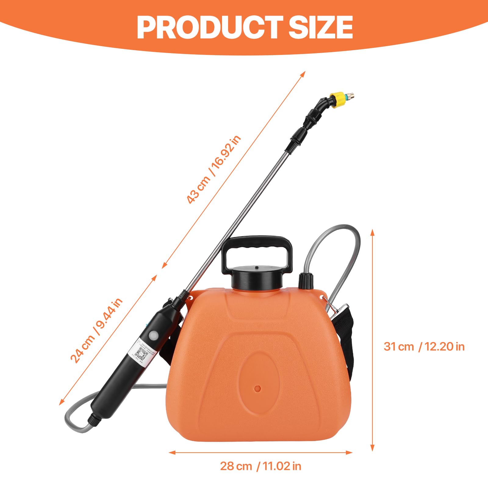 Spruzzatore a batteria da 8 l, con 3 ugelli nebulizzatori e tracolla regolabile | Spruzzatore elettrico ad alte prestazioni, con manico ricaricabile, per prato, giardino (arancione)