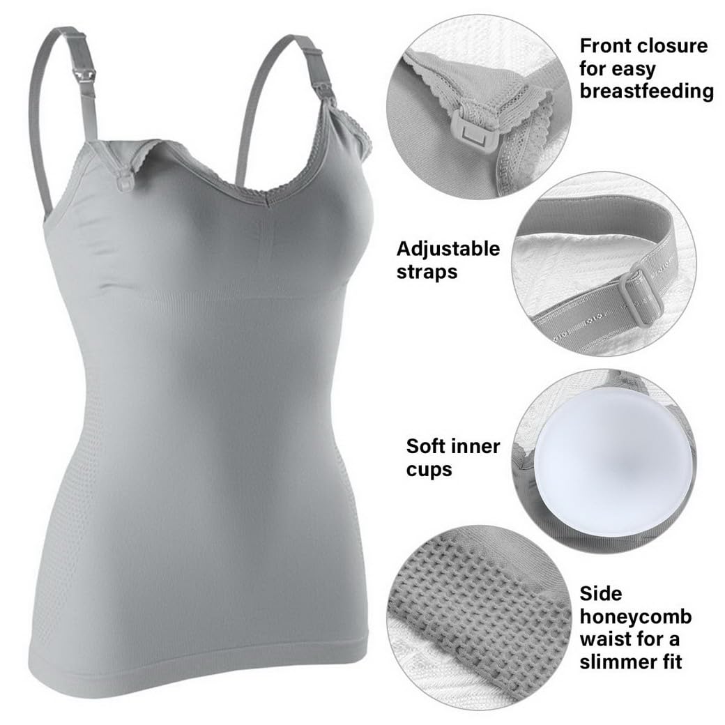 Damen Stilltops ohne Bügel Tanktop mit Integriertem BH für Stillen Schlaf Damen Stillunterhemd Stillshirt Stilltop Stillshirt Stilltop Umstandstop Basic Tank Tops