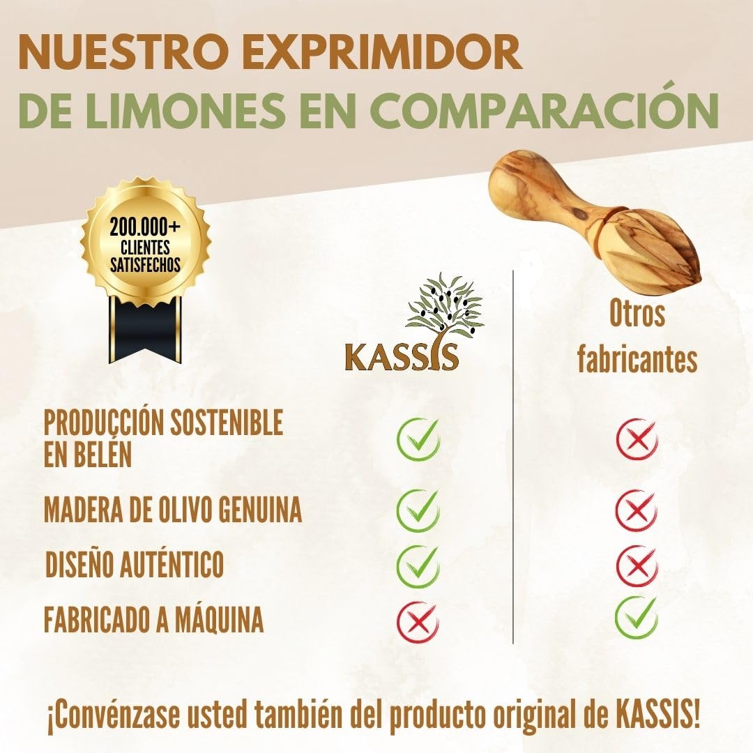 KASSIS exprimidor de limones de madera de olivo - exprimidor de cítricos para zumo fresco - de cítricos artesanal, de limas, de naranjas 14 cm