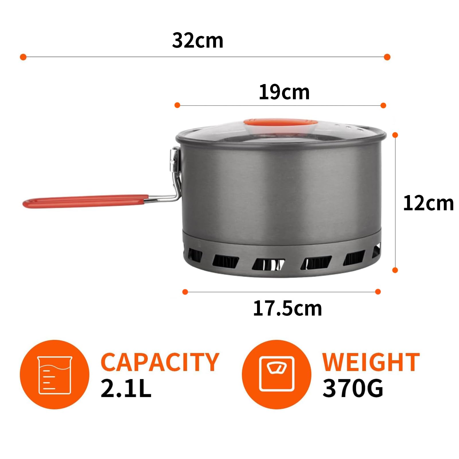 Tentock Scambiatore di Calore in Alluminio 2-3 Persone, 1,5 l/2,1 l, pentole da Esterno con Manico Pieghevole e Borsa portaoggetti per Viaggi, PIC-nic, Campeggio, bollente Veloce