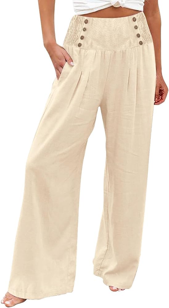 uxxnjfg Pantalon Fluide Femme Été Lin Pantacourt Léger de Travail