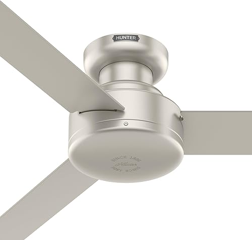 Miniatura 2 de Hunter Fan Ventilador de techo de 52 pulgadas de perfil bajo en níquel mate para interiores con 3 cuchillas, regalos de vacaciones para dormitorio,