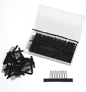 AliLeader 100 Pack Black 7-Teeth Wig Combs Clips - Secure Stainless Steel Wig Accessories for Wigs & Hair Extensions