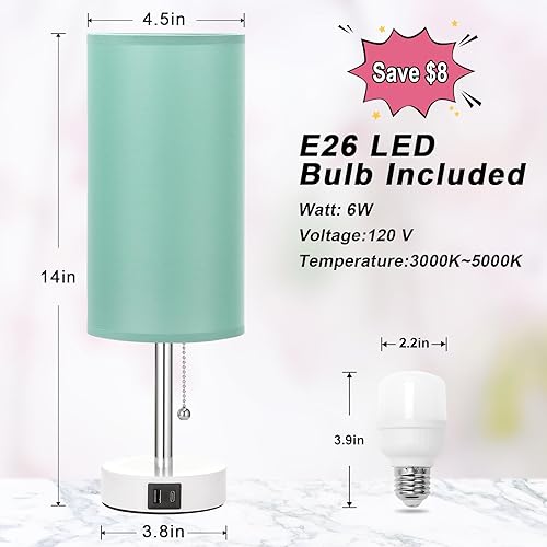 Miniatura 4 de Hong-in Lámpara de mesita de noche con 3 modos de color - Lámpara verde para dormitorio con puertos de carga USB-C USB-A, lámparas de noche de