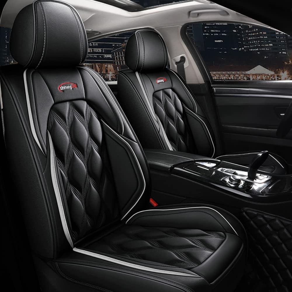 maipula Front and Back Seat Covers 5 Pieces For Ford Mustang 2004-2023 Leather Cushion Protector Waterproof Vehicle Covers,(Color:black and grey lines)