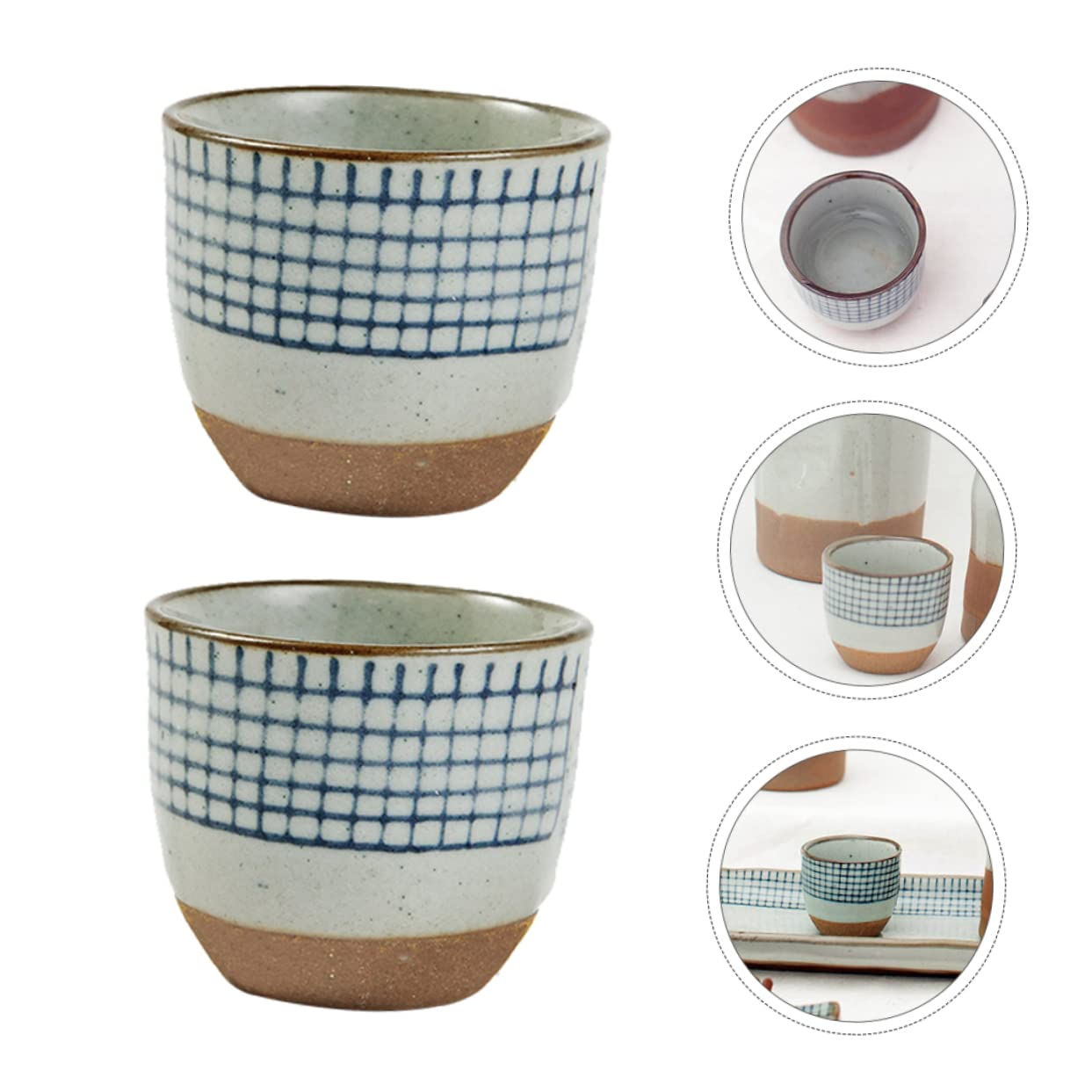 BRIGHTFUFU 2pcs Japanese Sake Serving Cups Elegant Sake Mugs Set Hand Drawn Patterns