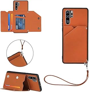 FHXD Compatible with Huawei P30 Case with Card Holder PU Leather Flip Wallet Case Cover [Screen Protector] Card Slots and Stand Function Shockproof Cover-Brown