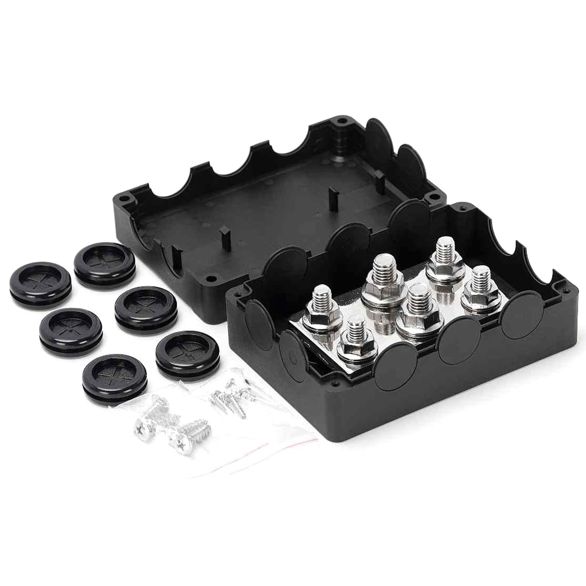 500A Marine Sammelschiene 48V Automotive Stromverteilerblock Big Current 6 Bolzen Kunststoffabdeckung Zubehör für Auto Boot Auto Schwarz