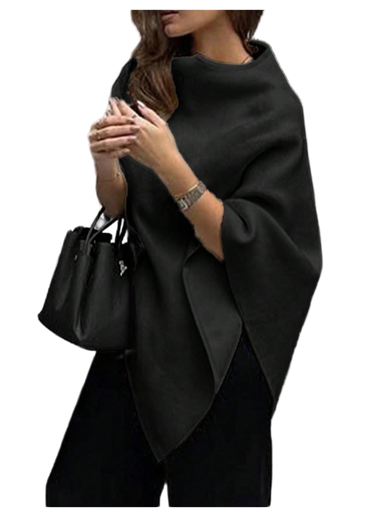 MakeMeChic Womens Poncho Sweater Dolman Sleeve Asymmetrical Shawl Wraps Knit Pullover Tops