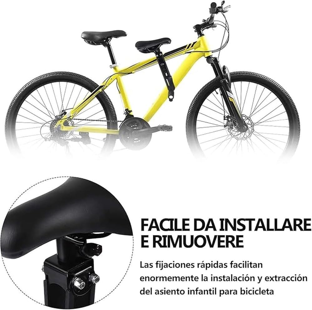 Seggiolino Universale per Bicicletta per Bambini, Compatibile con | bike, bici da strada e bici da città. Il seggiolino per mountain bike è progettato per bambini dai 2 ai 7 e con un peso di