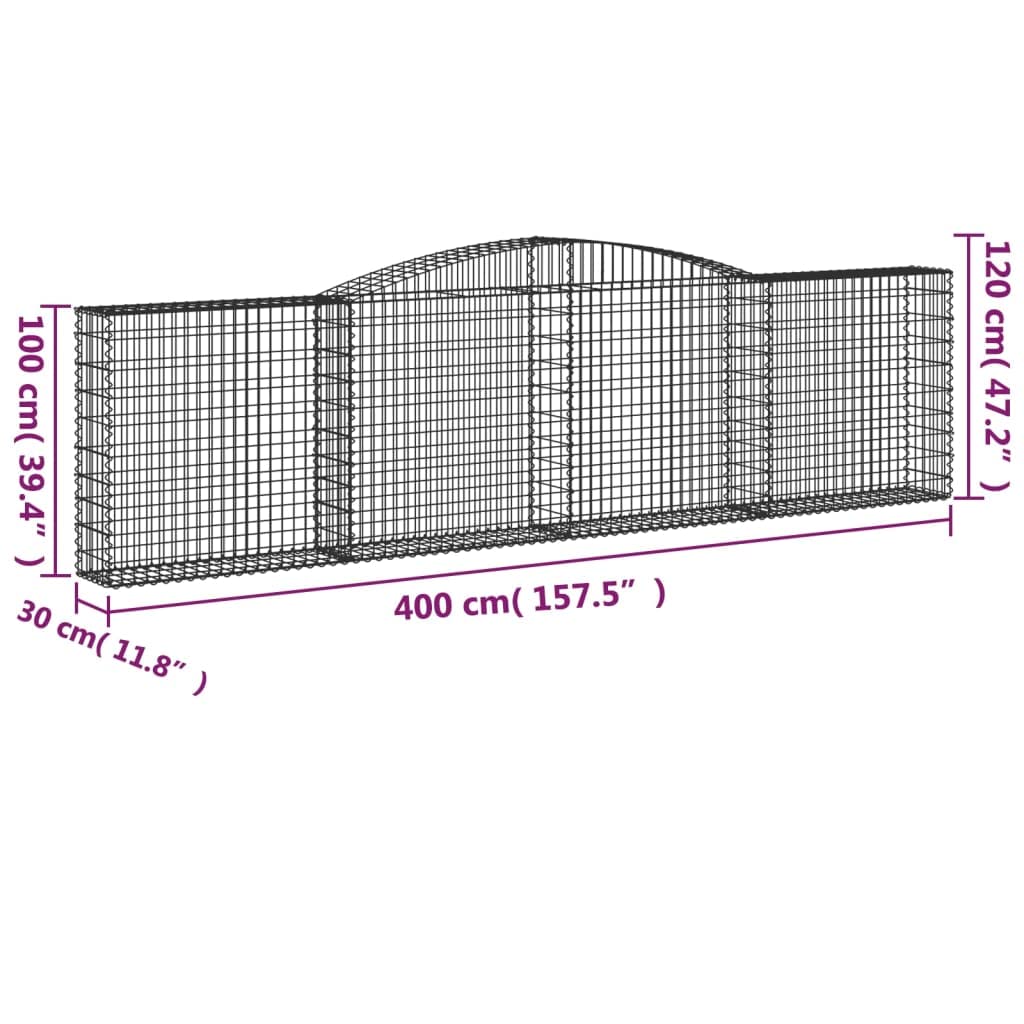 Gaviones pared 25 unidades arco alto 400 x 30 x 100/120 cm hierro | Borde estable de alambre de hierro galvanizado para jardín y terraza, ideal como protección visual y decoración.