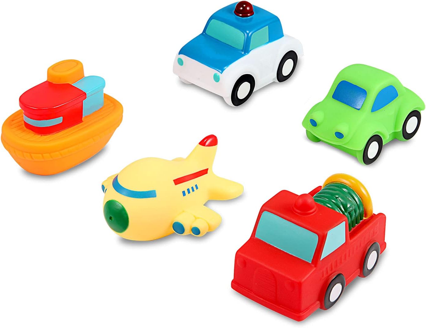 Baby Bath Toys Bathtub Toy - 5 Packs Kids Floating Water Spray Toy Fun Bathtime with Boat, Police Car,Fire Truck and Plane Plastic Toy for Toddler Boys and Girls : Toys & Games