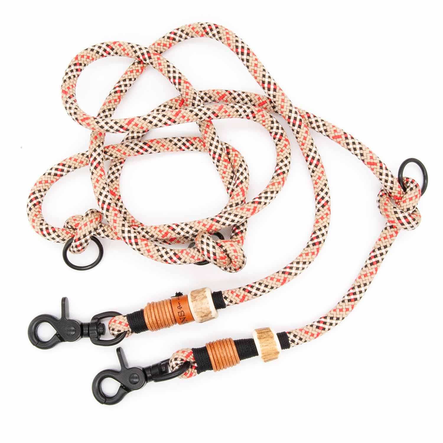 Hundeleine Highland Houndstooth | 2 m / 2,5 m / 3 m x Ø 8 mm verstellbare Führleine, handgefertigtes Design, robust, für kleine & mittelgroße Hunde – beige