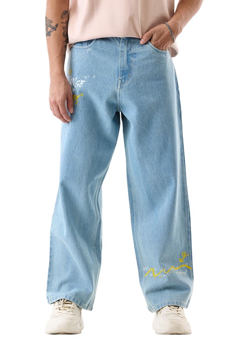 Men Jeans | Baggy Fit Wide-Leg Streetwear Style | Unique Graphic Print & Relaxed Thigh Design | 100% Cotton Woven Fabric for Casual & Street Wear-image-37