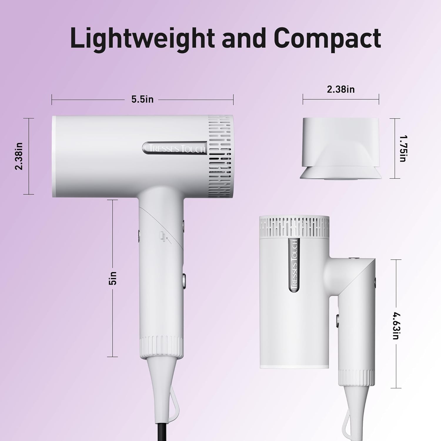 Hair Dryer, High-Speed Ionic Blow Dryer, Powerful 1600 Watt Motor for Fast Drying and Straight & Wavy Hair, Foldable, Lightweight Hairdryer with Magnetic Suction Nozzle for Home Salon Travel