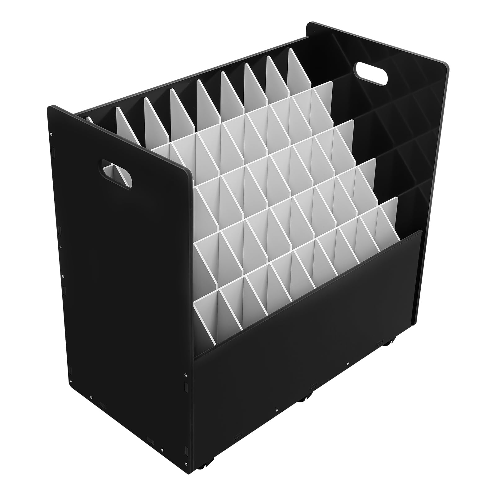 Organizador de Literatura, Organizador de Planos, Carrito de Archivos móvil, Soporte para Documentos con Ruedas (Negro, 50 Ranuras)