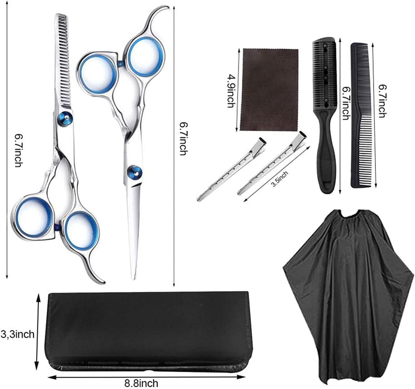 9 Pieces/Set Professional Hairdressing Scissors Kit Haircut Scissors Hairbrush Hair Clip Cape Beauty Comb