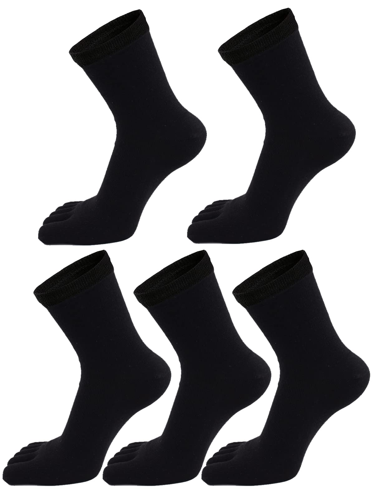 Men Toe Socks Cotton Athletic Running Ankle Five Finger Crew Sock Size 7-11 (8007-Black 5 pairs, Men shoe size: 7-11)