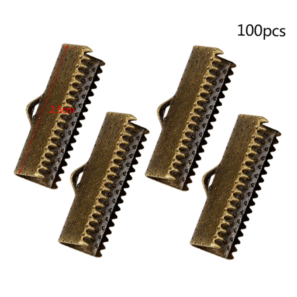 TEHAUX Metal Fastener Clasps 2.5cm Textured Crimp End Clamps Cord Ends Buckles Zipper Clips Perfect for DIY Jewelry Random Color