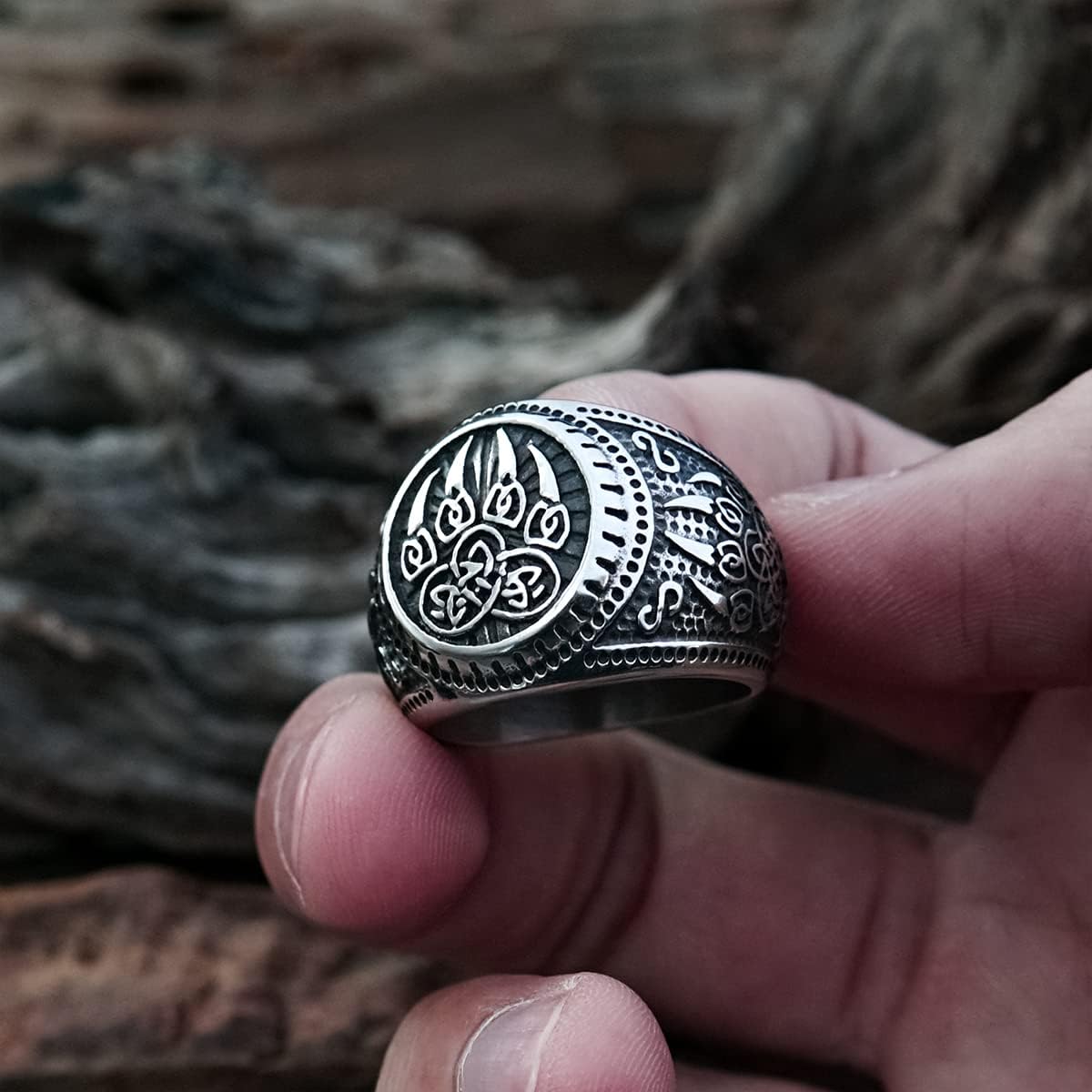 BAVIPOWER Celtic Bear Paw Viking Ring for Men 316L Stainless Steel Norse Scandinavian Vikings Jewelry (8) - Image 3