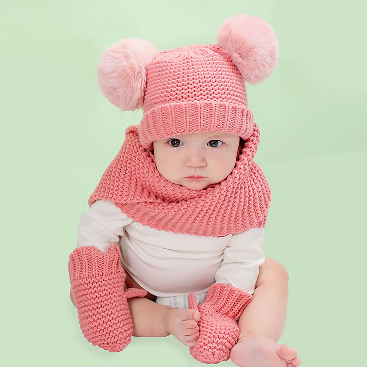 Kleinkind Strickmütze Schal Set, Winter Warm Niedlich Baby Strickmütze Schal Handschuhe Anzug Winter Häkeln 03 Jahre, Grau