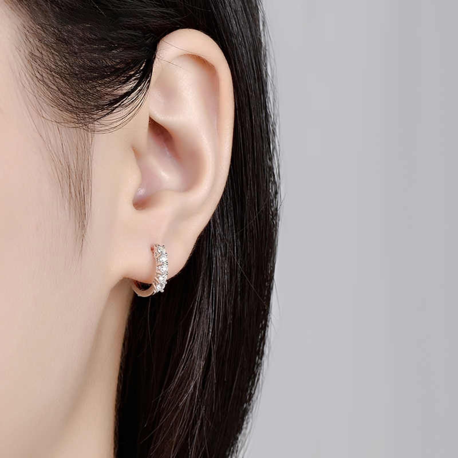 KnSam Białe złoto Au750 Creole Hoop, 0,3 ct laboratorium stworzone diamenty kolczyki damskie wiercone, szlif okrągły, białe, prawdziwe złoto, kolczyki bez niklu 18 K