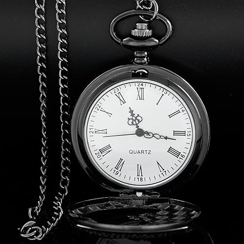 Vista 2 de Alwesam Engraved Pattern Design Quartz Pocket Watch RomanArabic Numerals for Birthdays Xmas Best Gifts
