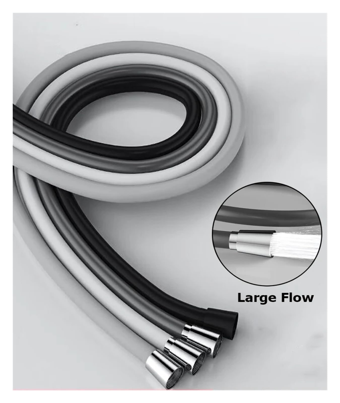 Manguera de ducha de silicona de 1,5/2 m, color negro, gris, blanco, tubo de goma flexible de alta presión con G1/2 de ajuste universal, grifo antibobinado, accesorios de baño (negro 1,5 m)