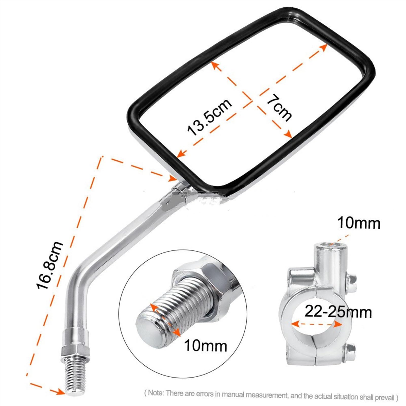 Spiegel für Motorrad Rechteckiger Fahrradspiegel, Aluminiumlegierung, Fahrradreflektor, Weitwinkel, Dreirad, Quad, Motorrad, Roller, Rückspiegel, links und rechts Rückspiegel Motorrad (Größe : 2PCS N