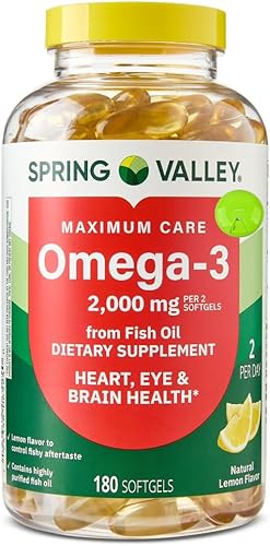 SUREFECT Spring Valley Maximum Care Omega-3 2000 mg Aceite de pescado - 180 cápsulas blandas - Bienestar general y apoyo cardiovascular* - Alto