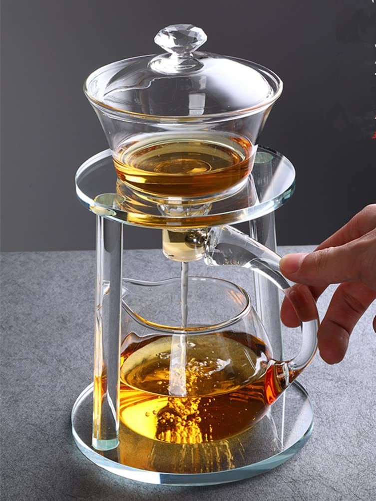 Halbautomatisches Teeservice aus Glas, Teeservice, Wasserumleitung, drehbare Abdeckung, Schüssel, Lazy Tea Maker, Teekanne, Kungfu-Teetasse