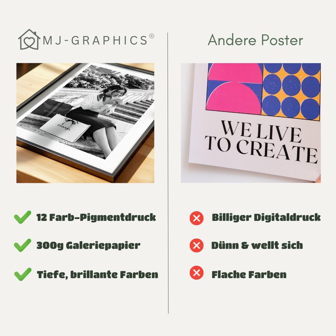 MJ-GRAPHICS® Poster Frau Kunstdruck schick Stadt Einkauf Wandbild schwarz weiß Stadtleben stilvoll Deko Treppe urbanes Flair Wohnzimmer Wanddeko modern 50x70 mit schwarzem Rahmen