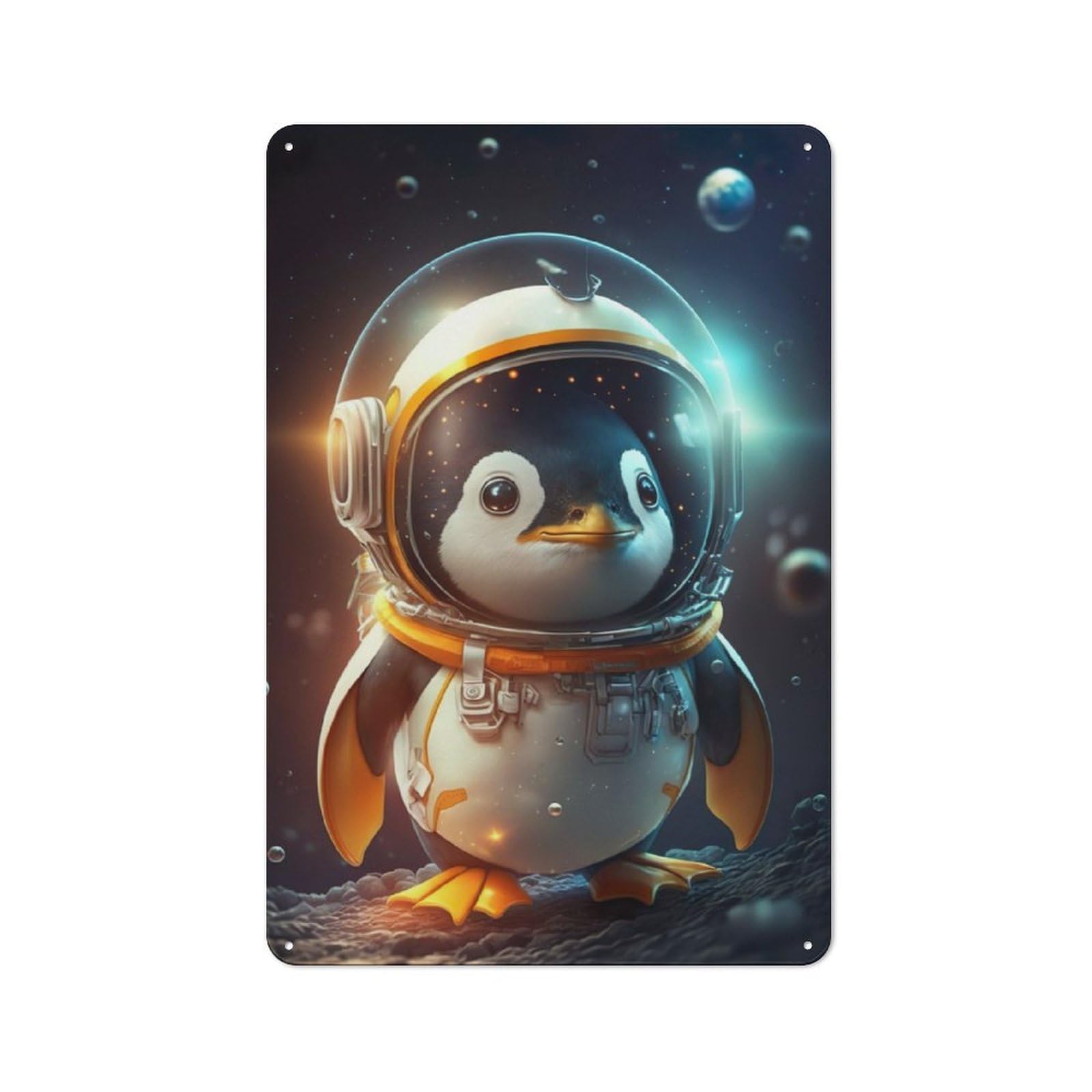 Junmoney Astronaut Space Penguin Metal Sign 30X20cm With For Home Bar Wall, Vintage Decor, Wall Decoration For Home Bars And Entertaining Spaces