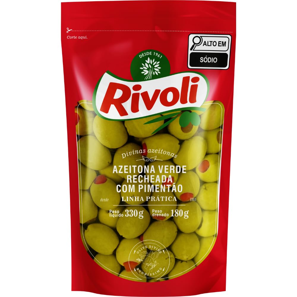 Rivoli Azeitona Verde Em Conserva Recheio Pimentão Sachê 180G