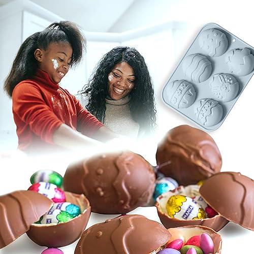 Miniatura 7 de 2 moldes de silicona para huevos de Pascua, 6 cavidades, diferentes moldes de huevos, herramienta para hornear, para hacer bombas de chocolate
