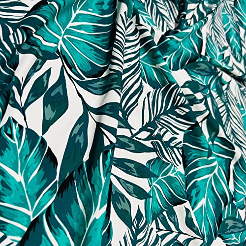 Telaslycra L1E0600422 Green Leaves White Background Print Nylon Spandex Fabric 4 Way Strech thumb #3