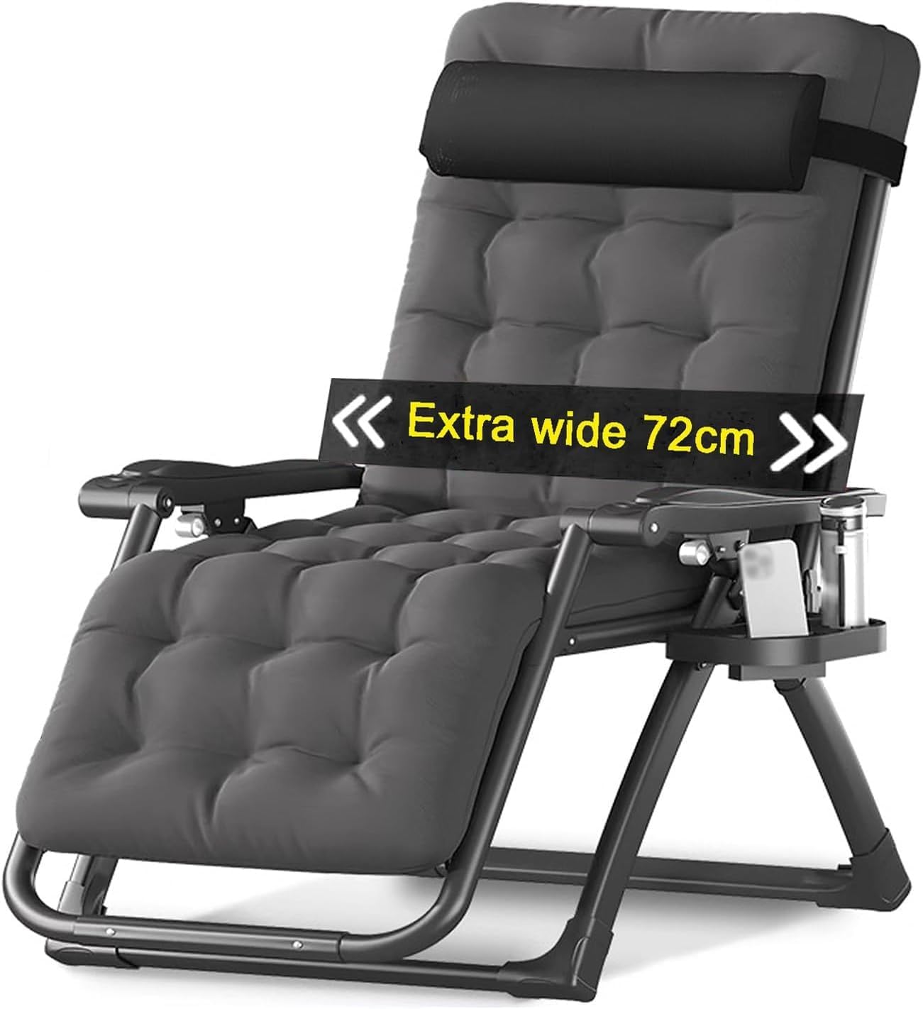 Extra Wide Zero Gravity Recliner Chair with Removable Cushion & Tray Folding Outdoor Indoor(Black)