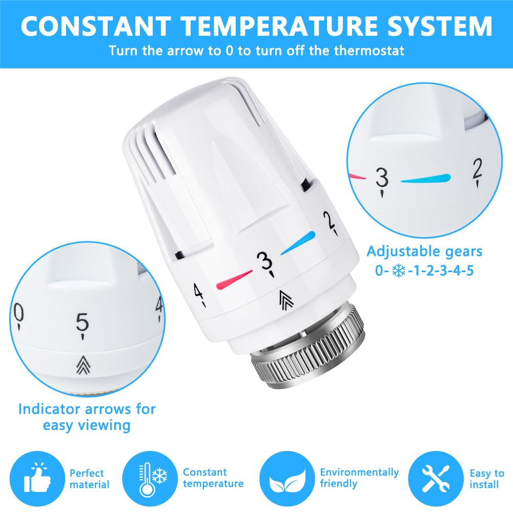 Flintronic 6pcs Tête de radiateur thermostatique, Tête thermostatique, raccord M30 x 1,5,Tête thermostatique Intelligente pour Thermostat Intelligent et Pack Chauffage collectif