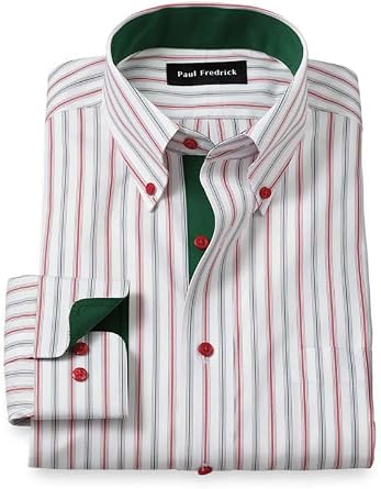 Paul Fredrick Mens Classic Fit Comfort Stretch Non-Iron Stripe Dress Shirt