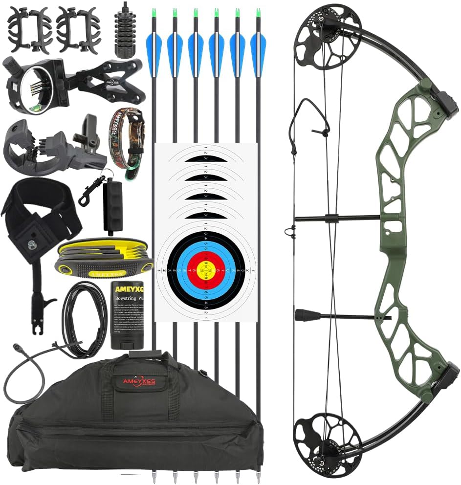 Archery Compound Bow Arrows Set 19-70Lbs IBO 320fps Aluminum Riser 31inch Axle for Right Hand Shooting Hunting Target Training Practice