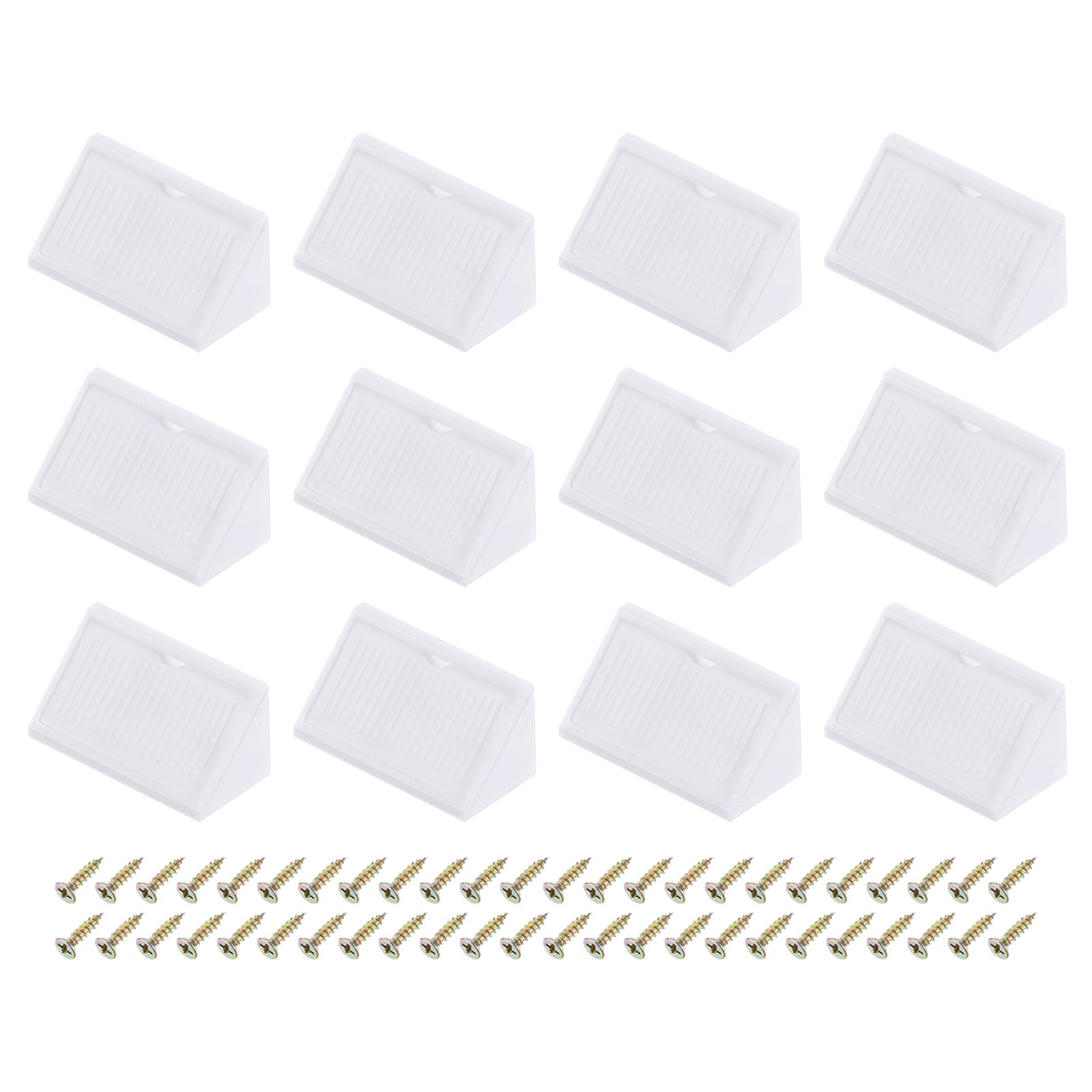 Plastikowe wsporniki narożne pod kątem prostym, 20 x 42 x 20 mm, wsporniki do półek ze śrubami, białe wsporniki do łatwego wkładania CABI i futra, 100 szt
