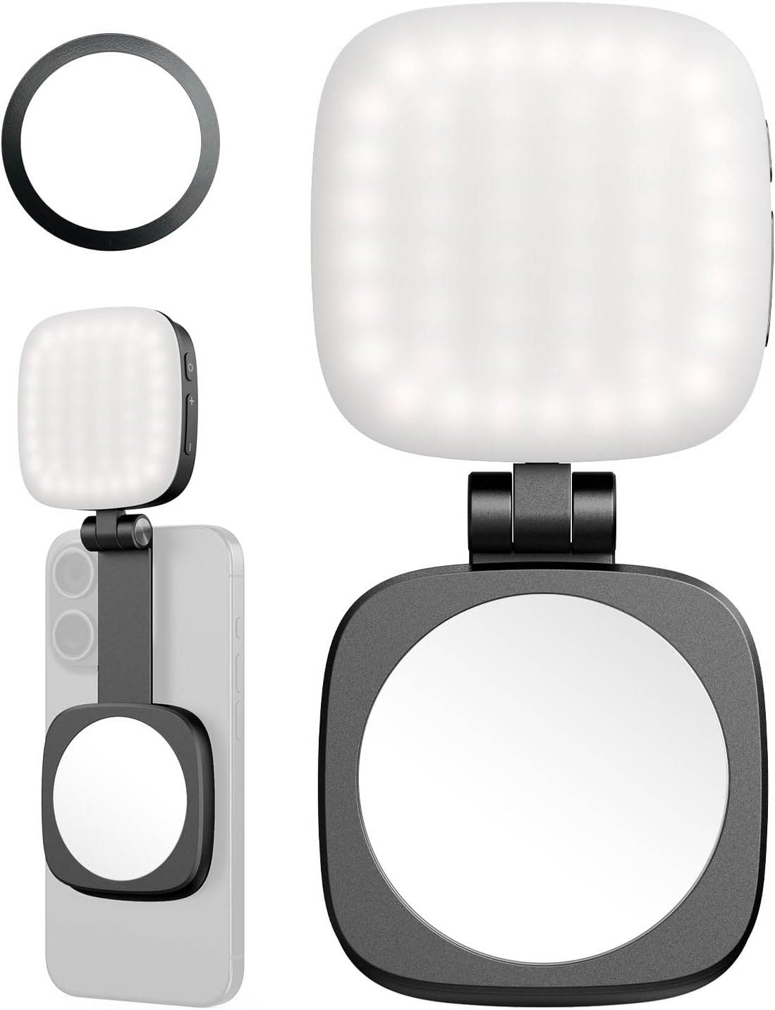Sponsored Ad - SmallRig Magnetic Selfie Light for iPhone, Phone Light with a Mirror, Instant Attachment for MagSafe, for Selfies, Video Conference, Vibe P48 Black